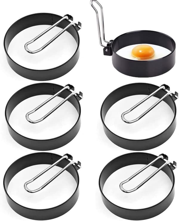 6x Runde Stegeægforme i Rustfrit Stål til Perfekte Æg, Pandekager og Mere