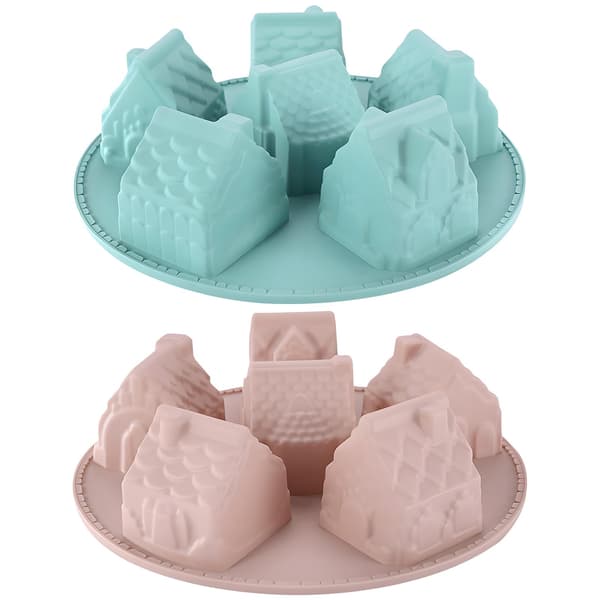Sæt med 2 silikone bageforme i husform - 6 hulrum - Non-stick kageform til julebudding, desserter, mousse, stearinlys, sæbe