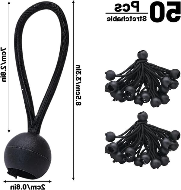 Sæt med 50 10 cm Bungee Balls, Elastiske Stropper til Sejlads, Camping, Havefester og Bådbeskyttelse