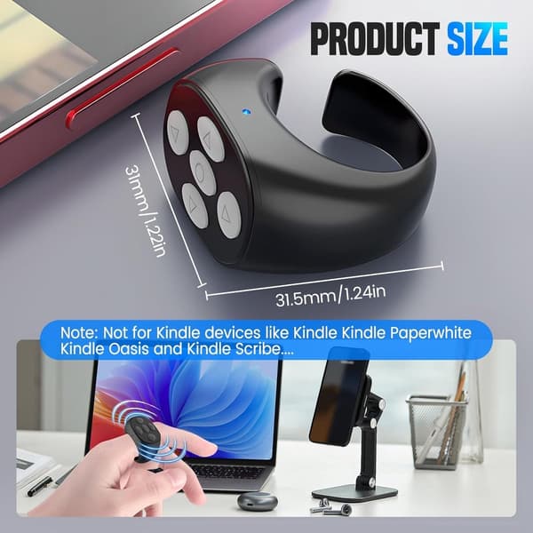 Bluetooth fjärrkontroll - Bluetooth-ring - Uppladdningsbar - Appkontroll - Bluetooth-fjärrkontroll - Video Scrollring - Smart kontroll Smartphone - Svart