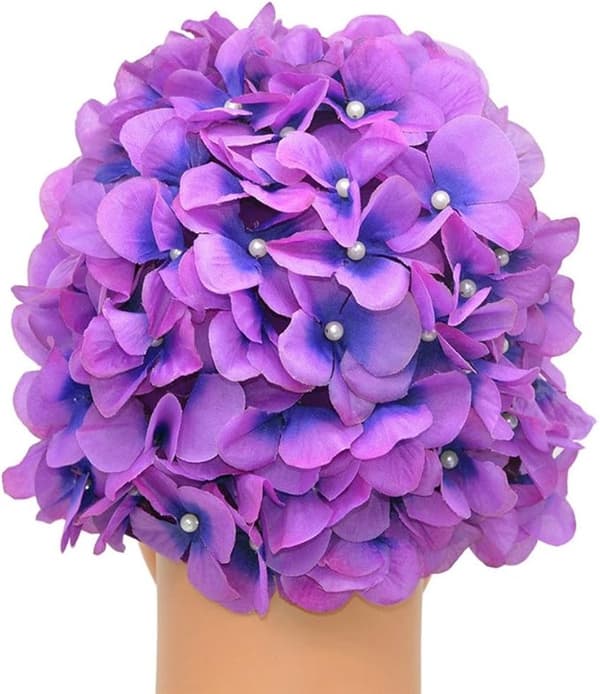 Blomstret badehætte - Blomstret mode damebadehætte - Retro badehætte med - 3D blomstret badehætte - Damebadehætte - Lilla