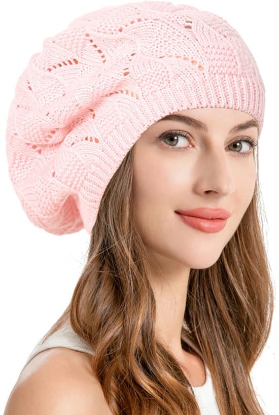 Klassisk fransk baret til damer, elegant efterårs-/vinterhat, omkreds 58 cm. Pink