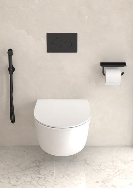 Musta seinäasennettava wc-paperiteline