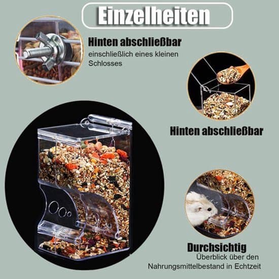 Hamsterfoderautomat til hamstere - transparent akryl - automatisk - 300 ml - velegnet til papegøjer og mini pindsvin