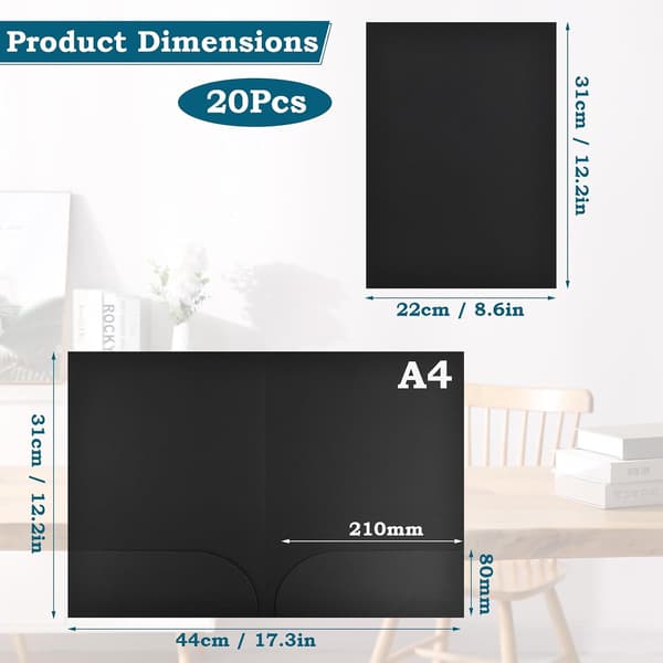20 x A4 papmapper med 2 rum, pap med klap, arkivmapper, undermapper, papmapper, arkivmapper (sort)