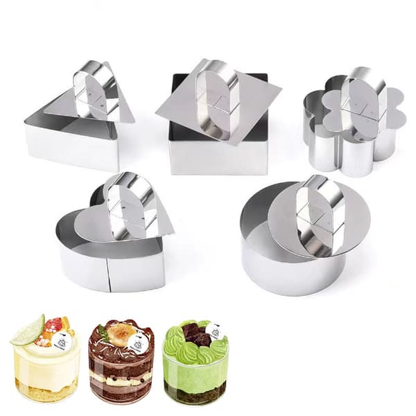 Pakke med 5 stk. - Kageforme i rustfrit stål - Runde dessertringe - Bageforme - Form - Rustfrit stål - Dessertforme - Bageforme