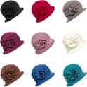 Varme vinterhatte til kvinder - retro uldhatte - vinteruldhatte til kvinder med blomsterdekorationer - elegante hatte af topkvalitet - grå