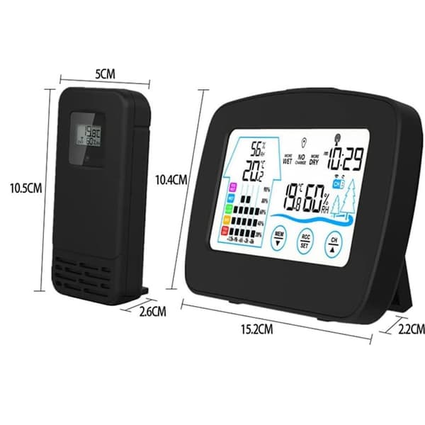 Radioväderstation med utomhussensor, DCF digital radioklocka, termometer/hygrometer, trådlös termometer med batterier