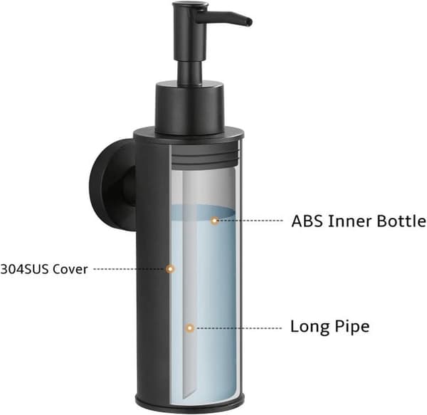 Vægmonteret sæbedispenser i 304 rustfrit stål (rund, sort)
