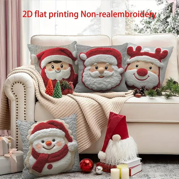 4 julkuddfodral, snögubbe och ren, enkelsidiga, soffkuddfodral, 45*45 (innerkudde ingår ej)