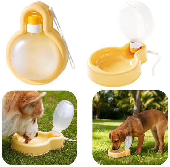 Set med 2 dricksflaskor för husdjur - Vattendispensrar för hundar - Bärbara dricksflaskor - Reseflaskor för husdjur - Hopfällbara - Gul - 350 ml