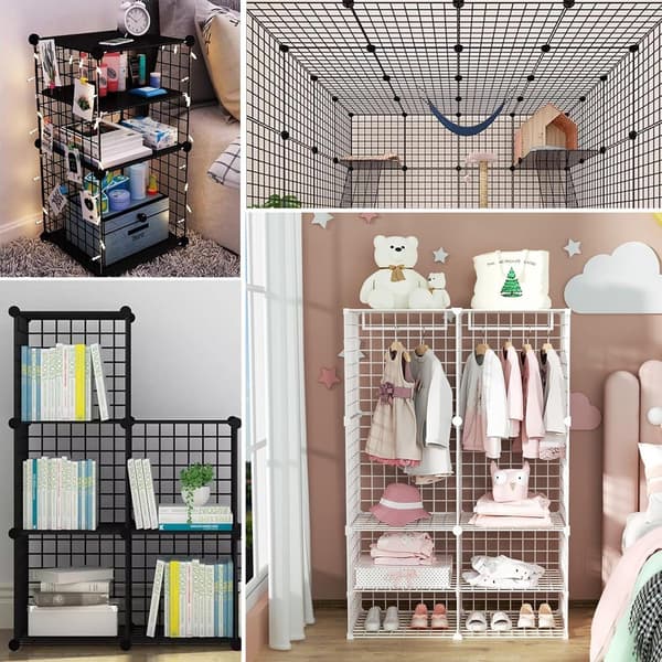 Modulære trådnetkuber sort - 40 forbindelsesstykker til opbevaringsskab og hyldesystem