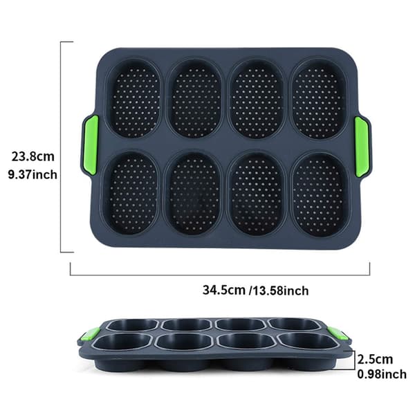 Mini rektangulär bakplåt, non-stick silikonbakform för franskt bröd, DIY rektangulär bakform för 8 limpor