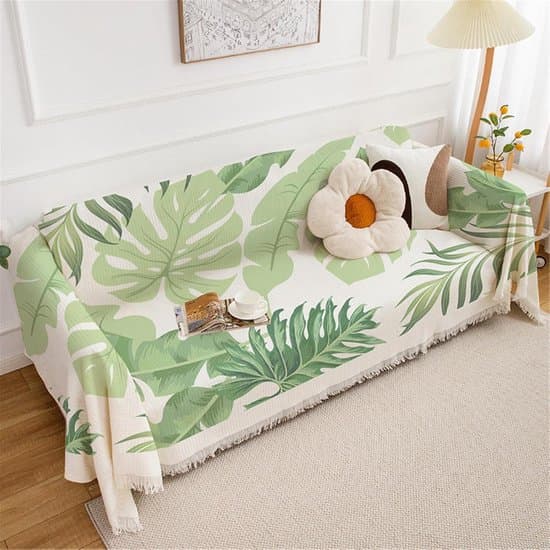 Dekorativt Plaid - Blødt Tæppe - Sofabeskyttelse - Vendbart Plantedesign - 180 x 130 cm - Grøn