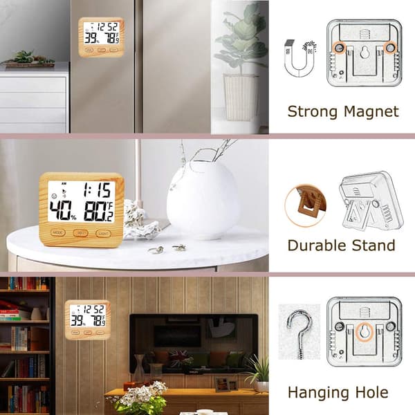 Digital hygrometer och inomhustermometer - Med klockfunktion - Belyst display - Tydlig läsbarhet - Sovrum - Kontor - Hem