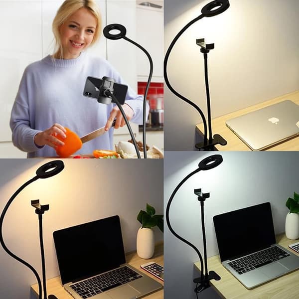 Selfie Ring Light - Selfie Ringlight - Ring Light Med Klemme - Fleksibel Telefonholder - LED Ring Light USB - Ideel Til Vlogging