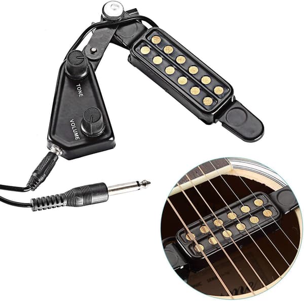 12-håls gitarrpickup med förförstärkare - Ton- och volymkontroll - 3 meter kabel - För akustisk gitarr