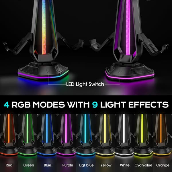 RGB-controllerholder med 9 lystilstande, PS4/5 og Switch-controllere, gamingrumdekoration, controllerstander med 2 USB-porte