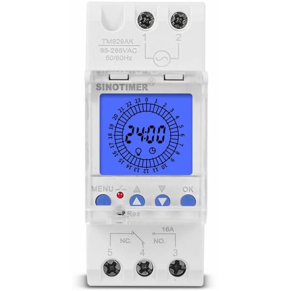 24-timmars digital LCD-display, programmerbar smart analog timer med 85-265 timer och 15-minutersintervaller - 16A