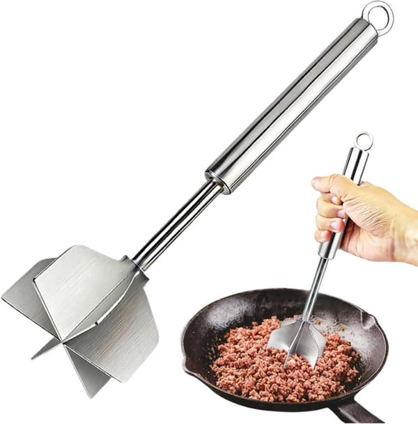 Köttklubba - Köttkvarnstamp - Måltidsförberedelse - Rostfritt stål - 26 cm längd - Silverfärgad