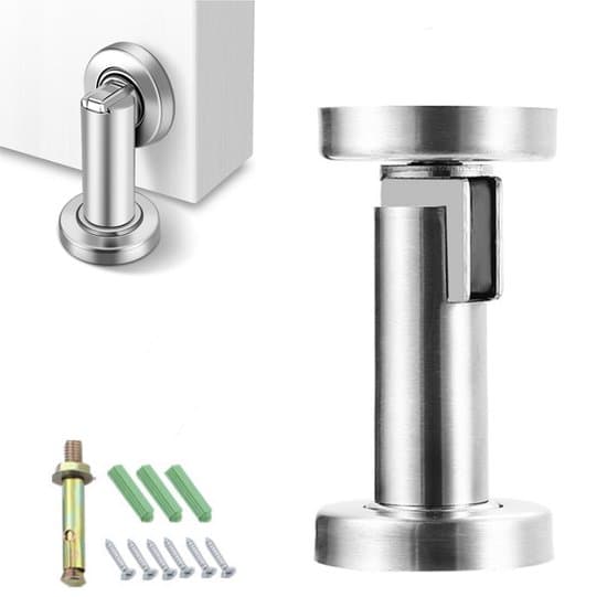 1 stk. - Magnetisk dørstopper - Dørstopper til væg- og gulvmontering - Dørstopper i rustfrit stål - Til indvendige og udvendige døre - Sølv