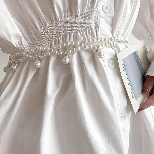Perlebælte - damer - justerbar sølv perletaljekæde - bryllupsdekorationsbælte - sweaterkæde