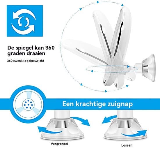 LED makeup mirror with lighting - Shaving mirror with 10x magnification - Magnifying mirror with suction cup - 360° rotatable - white - 10x m