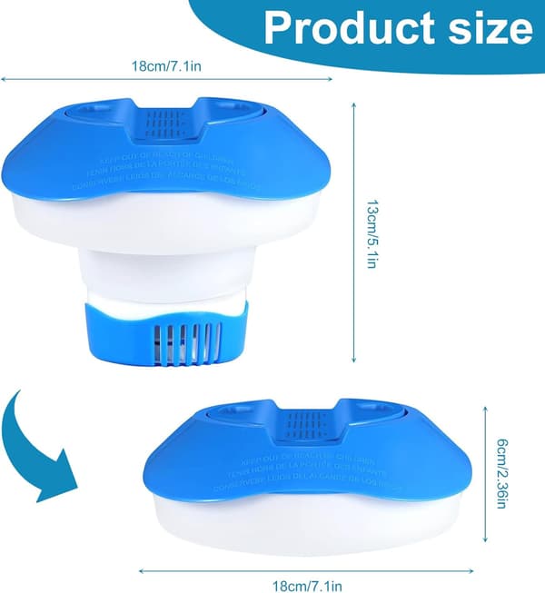 Tommer flydende pooldispenser, foldbar flydende klordispenser, flydende diffuser til pools, spabade, vandlande, boblebade og springvand