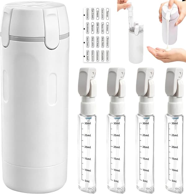 Dispenserflaskor - 4-i-1 Resedispenser - Med Dispenser - 4 × 30ml - Reseflaskor - Kosmetiska Burkar - Vit - 4 × 30ml