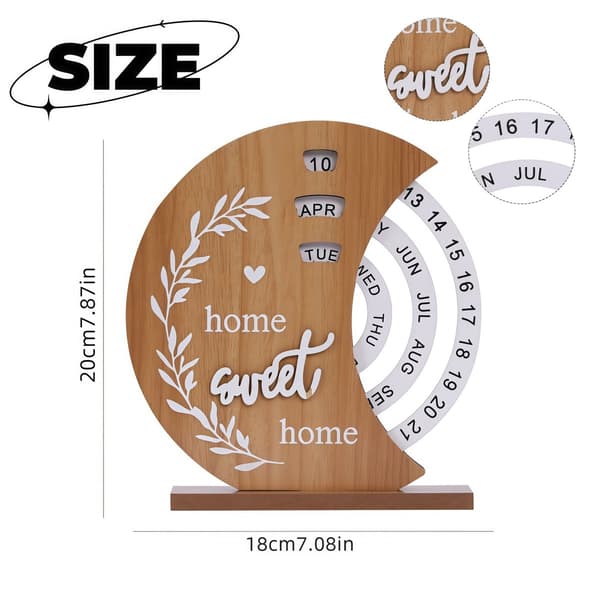 stycke - Träevighetskalender - Rund träkalender - Trä - Manuell rotation - 18*20 cm - Skrivbordskalender - Evighetskalender