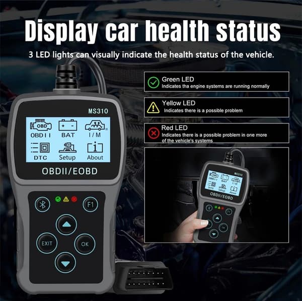 Bluetooth OBD2-skannerdiagnostikverktyg, 3-i-1 OBD2-skanner Bluetooth-uppgradering för AD310/MS309/MS310/BD310 bilkodläsare, rensa koder
