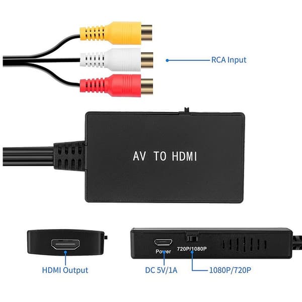 AV til HD-konverter, AV til HDTV high-definition videoadapterkabel, sort
