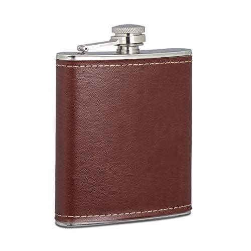 150 ml rustfrit stål alkoholbeholder med kunstlæderpose, brun