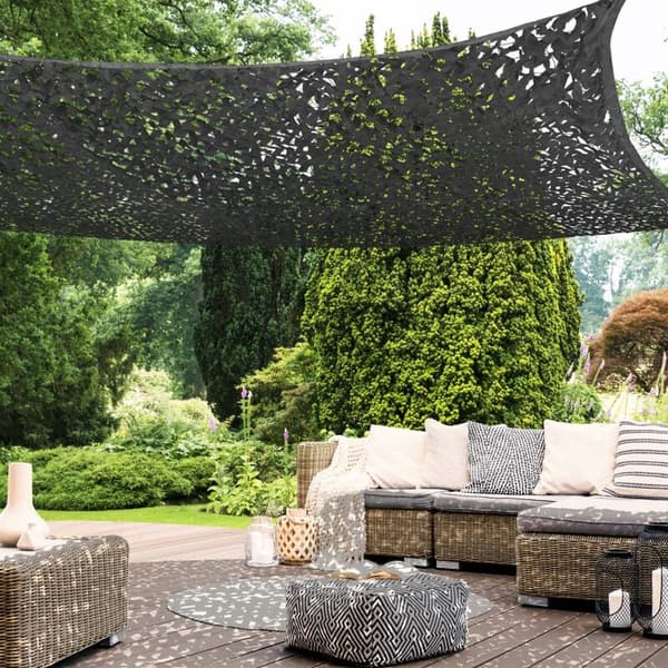 3x4m, rektangulær - solsejl - camouflage design parasol - sort