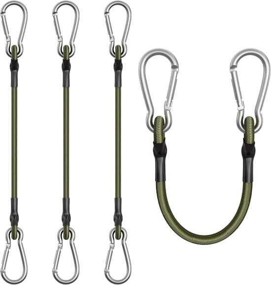 Elastisk karbinhake - Bungee-snören - 4 stycken - Elastiskt snöre - Utomhuskarbinhake - Multifunktionellt elastiskt snöre - 4 stycken - 30 cm