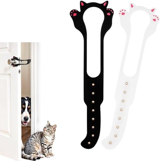 2-pak - Elastisk dørstopper, dørstøtte, katteåbner, killingestøtte elastisk lukning 34 cm (sort, hvid)