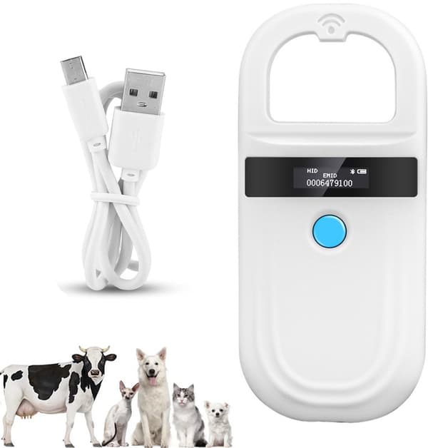 Chip Reader - Bluetooth RFID Chip Reader för husdjur - Kompakt Chip Reader - Husdjurschip Reader - USB Uppladdningsbar - Trådlös Chip Reader - FDX - Svart