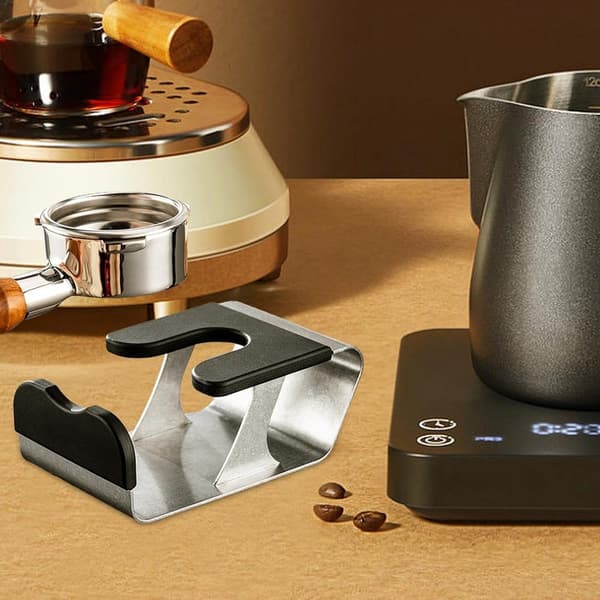 Kaffetamperstation - Holder til kaffetilbehør - Kaffeforberedelse - Rustfrit stål - 15,5 centimeter - Sølv