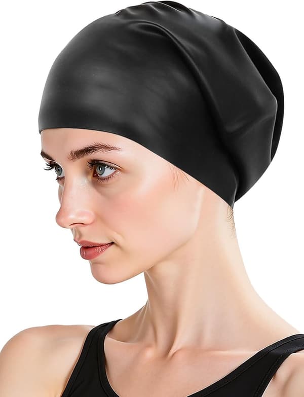 Silikone badehætte - Ekstra stor badehætte - Unisex - Badehætte - Badehætter - Vandtæt og elastisk - Svømmehætte - Sort