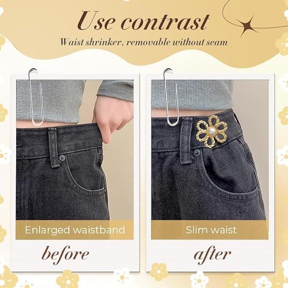 4 Stykker Blomster Jeans Taljeforstærker - Knapper til Jeans Taljeforbedring