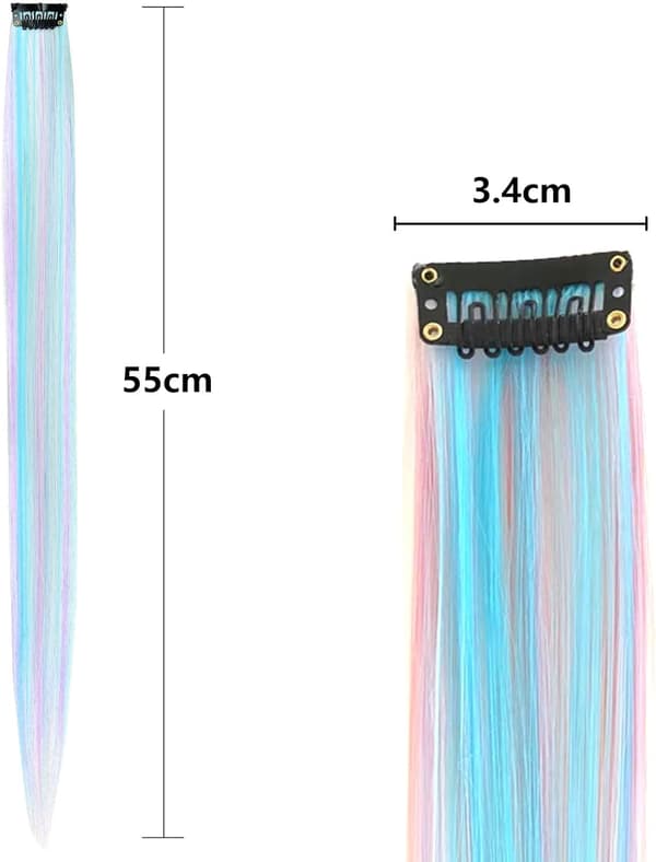 12 stk. clip-in hårextensions til piger, 55 cm lilla-blå gradient glatte hårextensions til cosplay