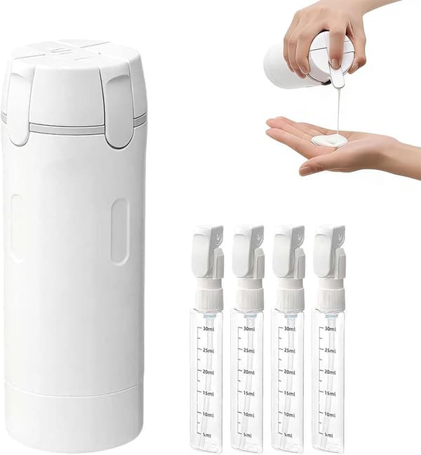 4-i-1 reseflaska med dispenser - Dispenserflaskor - reseflaskor - Bärbara dispenserflaskor - schampo och lotion - ABS - Vit