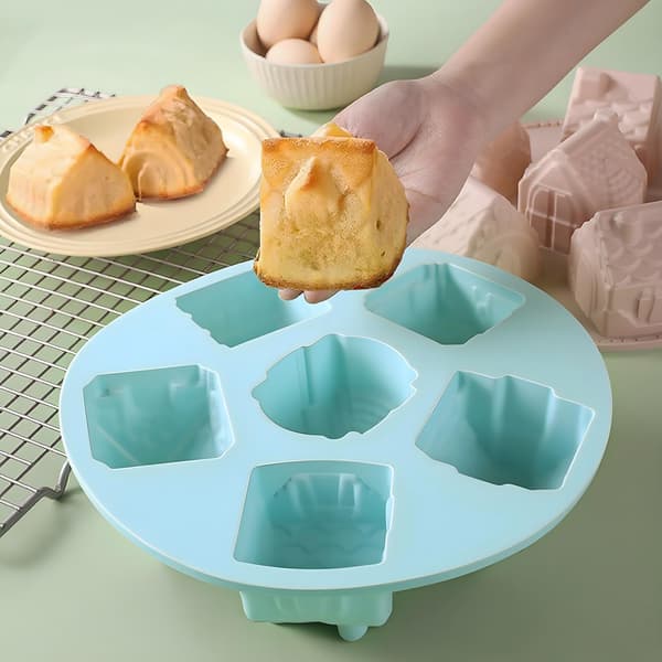Sæt med 2 silikone bageforme i husform - 6 hulrum - Non-stick kageform til julebudding, desserter, mousse, stearinlys, sæbe