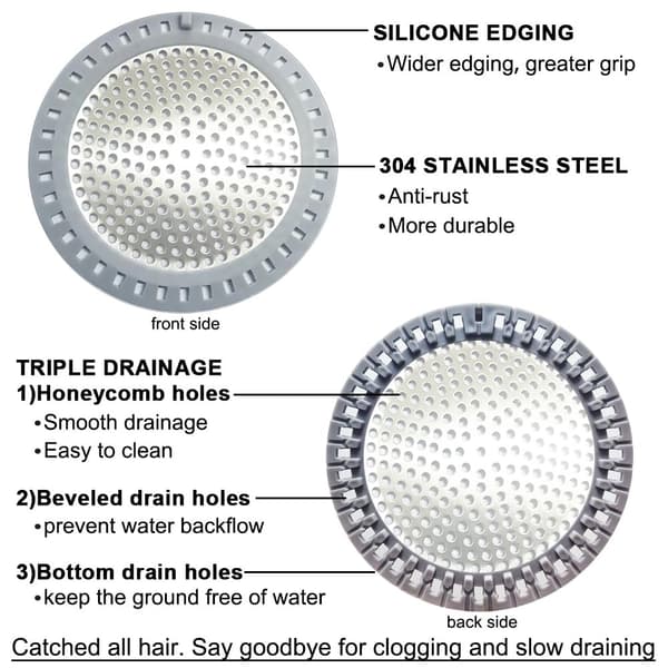 2-delt bruseafløbsfilter, bruseafløbsfilter, rustfrit stål med silikonekanter, diameter 4,75 tommer