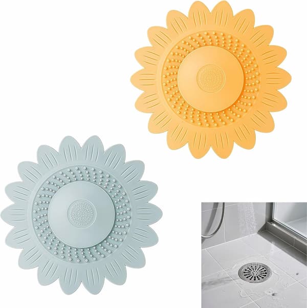 Solros silikon avloppsskydd - 2-pack hårfångare - dusch - bad och diskho - Blomformad badpropp - Ej - 2-pack