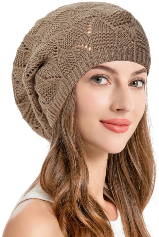 Klassisk fransk baret til damer, elegant efterårs-/vinterhat, omkreds 58 cm. Khaki