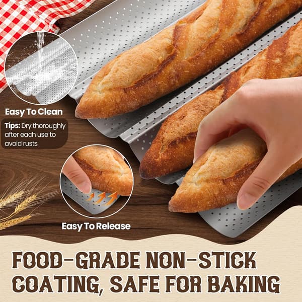 2-delt non-stick perforeret baguettebageform – 4 rum – til franskbrød, surdejsbrød og italiensk brød