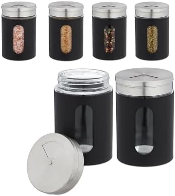 Set med 6 kryddburkar i glas med metallock