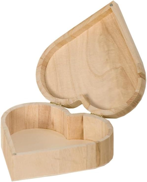 Hjerteformet smykkeskrin, træ, beige, 17 x 6 x 16 cm
