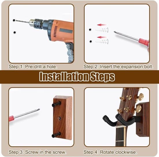 Gitarrväggfäste - Väggkrok - Gitarrkrok - Gitarrväggfäste - Gitarrstöd - Gitarrkrok - Gitarrvägghållare - Valnötsbas - Svart